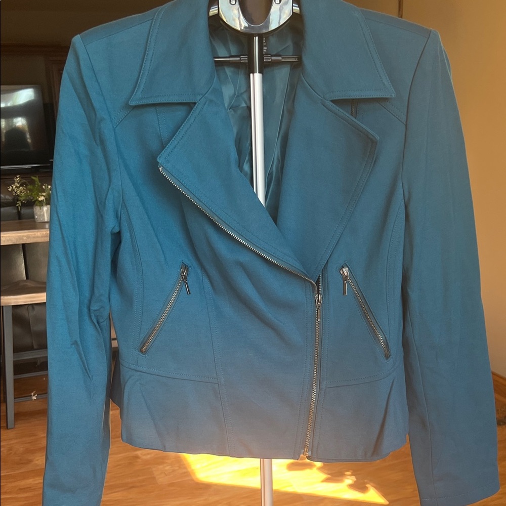 INC International Concepts Women's Peplum  Moto Teal  Jacket